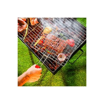 Foldable Portable Stainless Steel Barbecue Grill Indoor And Outoor Silver/Red 28x22x42cm