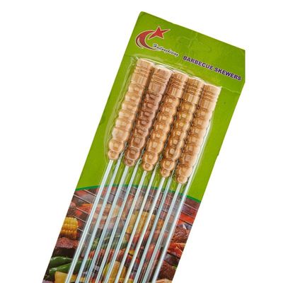 10-Piece Barbecue Skewers String With Wooden Handle Silver/Brown 43centimeter