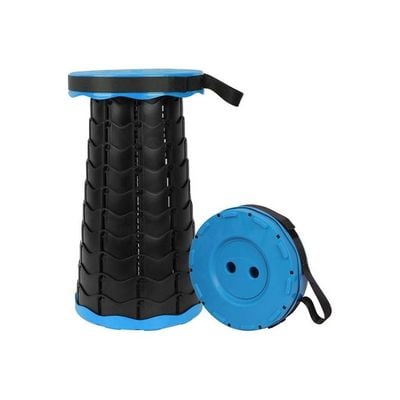 Outdoor PP Folding Telescopic Stool Sea Blue And Black 26 x 7.5 x 26cm