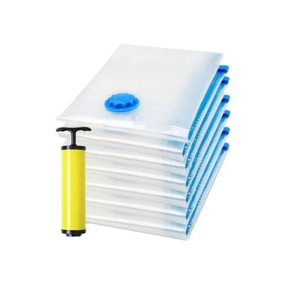 7-Piece Vacuum Storage Bags With Suction Pump White/Blue/Yellow 80x60centimeter