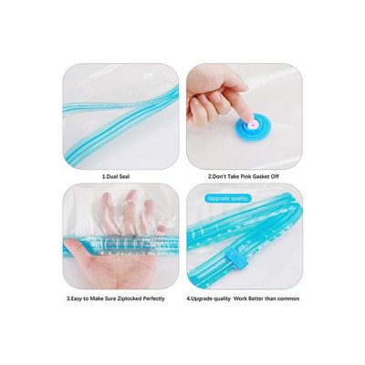 9-Pack Reusable Vacuum Storage Bags  With Travel Hand Pump White/Blue 80x100cm