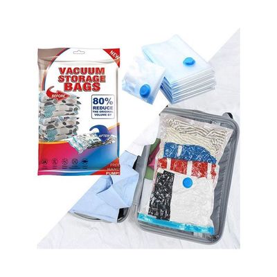 9-Pack Reusable Vacuum Storage Bags  With Travel Hand Pump White/Blue 80x100cm