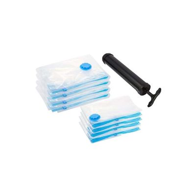 8-Piece Vacuum Storage Bag With Suction Pump Clear/Blue/Black 100x120centimeter
