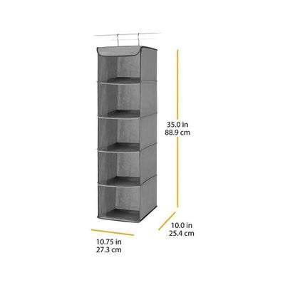 5-Section Hanging Closet Organizer Grey 88.9x27.3x25.4cm