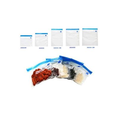 5-Piece Vacuum Storage Bags Set Clear/Blue 22x21, 26x28, 22x34, 26x34, 30x34cm