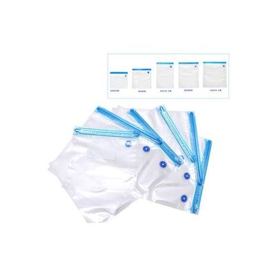 5-Piece Vacuum Storage Bags Set Clear/Blue 22x21, 26x28, 22x34, 26x34, 30x34cm