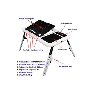 Foldable Laptop Stand With 2 Cooling Fan Table White/Black