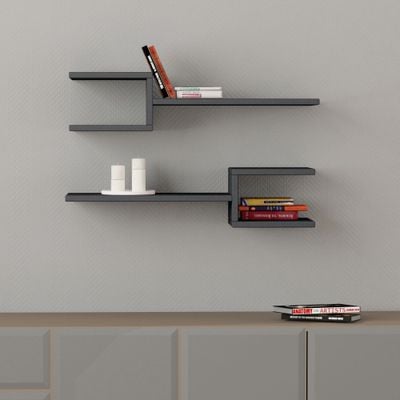 Mourah Fork Wall Shelf Set Of 2 - Anthracite - 2 Years Warranty