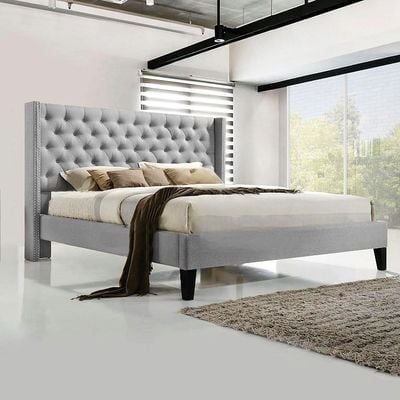 Arin 90x200 Single Nailhead Bed - Light Grey
