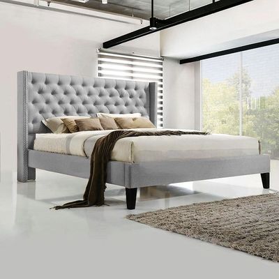 Arin 150x200 Queen Nailhead Bed - Light Grey