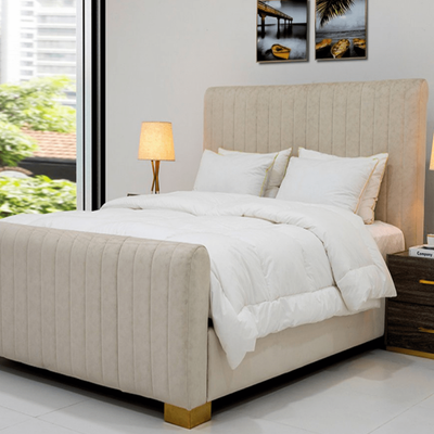 Elegant 150x200 Queen Upholstered Bed - Beige