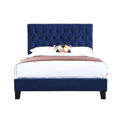 Freya 90x200 Single Tufted Upholstered Bed - Blue