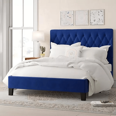 Freya 90x200 Single Tufted Upholstered Bed - Blue