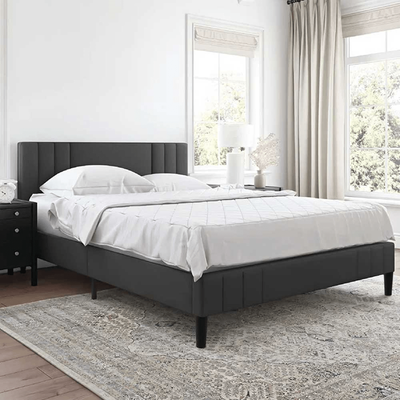 Linen 90x200 Single Upholstered Bed - Black