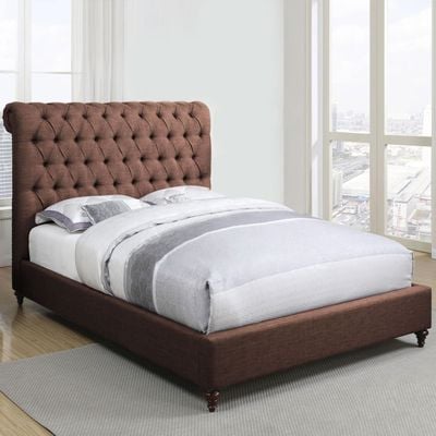 Rolled 200x200 Super King Top Upholstered Bed - Brown