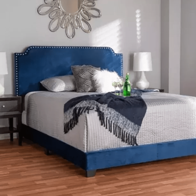 Sila 150x200 Queen Velvet Panel Bed - Blue