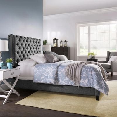 Tufted 90x200 Single Roll-Top Bed - Grey