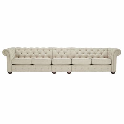 Classic Button Tufted 5 Seater Sofa - Beige
