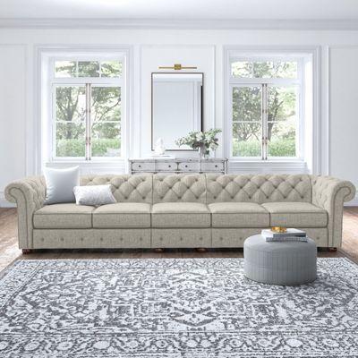 Classic Button Tufted 5 Seater Sofa - Beige
