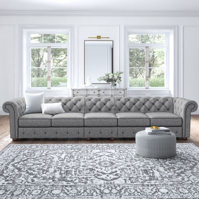 Classic Button Tufted 5 Seater Sofa - Grey
