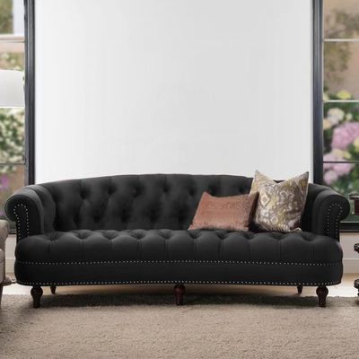 Dint Rolled Arm 3 Seater Sofa - Black
