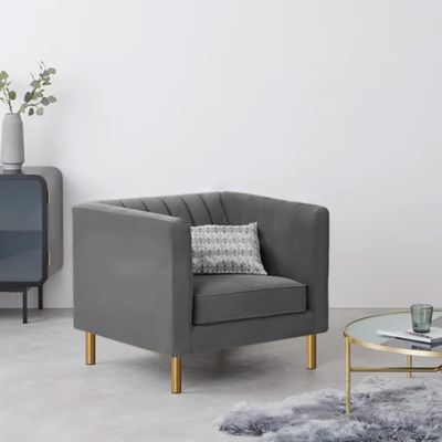 Drove 1 Seater Velvet Sofa - Grey