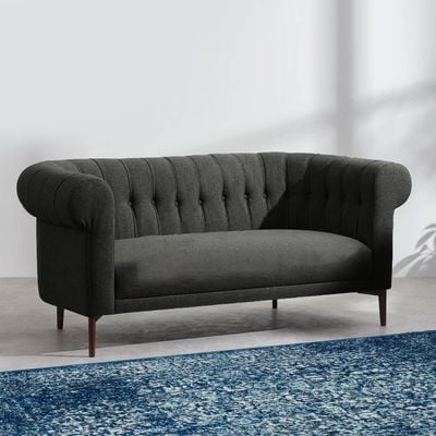 Classic Rolled 2 Seater Fabric Sofa - Black