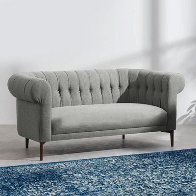 Classic Rolled 2 Seater Fabric Sofa - Light Grey