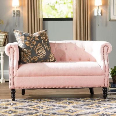 Linanas Rolled 2 Seater Fabric Sofa - Peach
