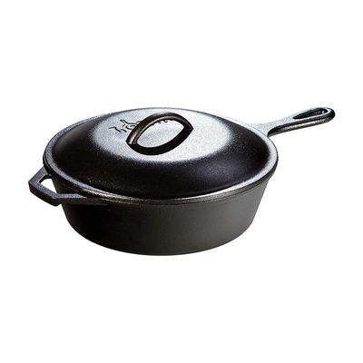 Lodge 3 Quart Cast Iron Deep Skillet With Lid - Black