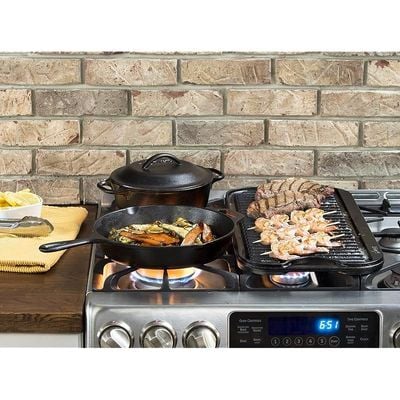 Lodge Pre-Seasoned Cast Iron Grill Pan With Assist Handle 10.5 Inch - Black