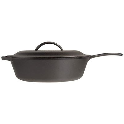 Lodge Pre-Seasoned Cast Deep Skillet With Iron Cover And Assist Handle - Black