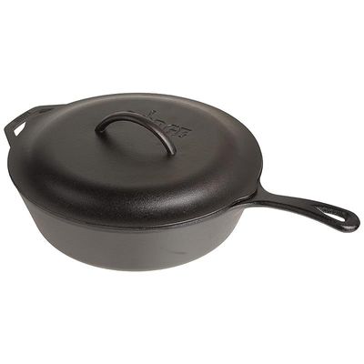 Lodge Pre-Seasoned Cast Deep Skillet With Iron Cover And Assist Handle - Black