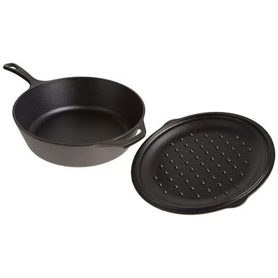 Lodge Pre-Seasoned Cast Deep Skillet With Iron Cover And Assist Handle - Black