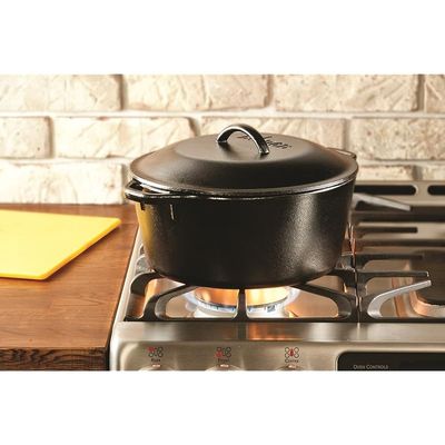 Lodge Cast Iron Dutch Oven Pre-Seasoned Pot With Lid And Dual Loop Handle - Black