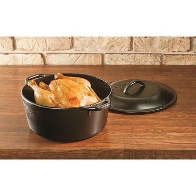 Lodge Cast Iron Dutch Oven Pre-Seasoned Pot With Lid And Dual Loop Handle - Black