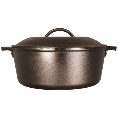 Lodge Cast Iron Dutch Oven Pre-Seasoned Pot With Lid And Dual Loop Handle - Black