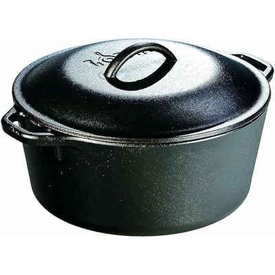 Lodge Cast Iron Dutch Oven Pre-Seasoned Pot With Lid And Dual Loop Handle - Black