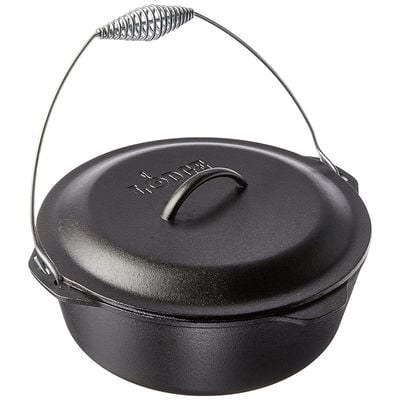 Lodge Pre-Seasoned Cast Iron Dutch Oven/Casserole Dish With Spiral Bail Handle (8.52 L) - Black