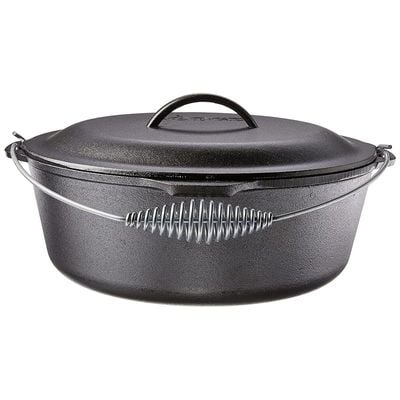 Lodge Pre-Seasoned Cast Iron Dutch Oven/Casserole Dish With Spiral Bail Handle (8.52 L) - Black