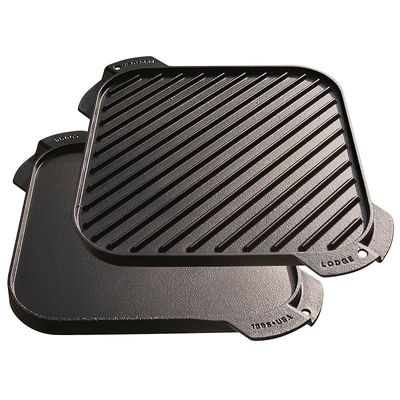 Lodge Cast Iron Single Burner Reversible Grill/Griddle, 10.5 Inch - Black