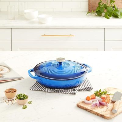 Lodge 3.6 Quart Enamel Cast Iron Casserole Dish With Lid (Caribbean Blue)