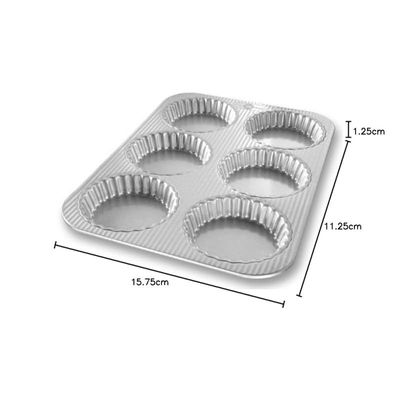 USA Pan Bakeware Aluminized Steel Mini Fluted Tart Pan, 6-Well - Gray