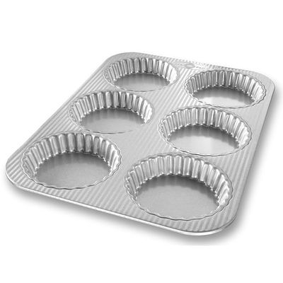 USA Pan Bakeware Aluminized Steel Mini Fluted Tart Pan, 6-Well - Gray