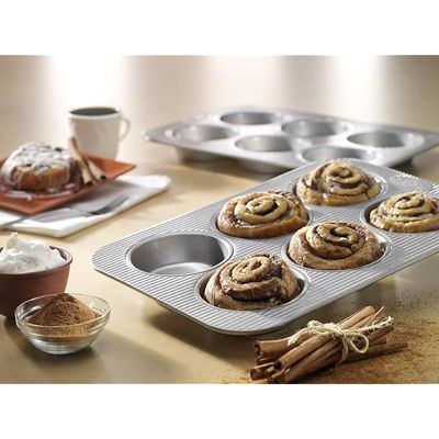 USA Pan Bakeware Mini Round Cake And Cinnamon Roll Pan, Nonstick & Quick Release Coating, 6 Well