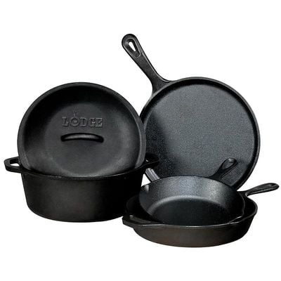 Lodge Seasoned Cast Iron Piece Bundle 5 Piece - Black