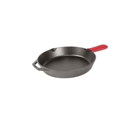 Lodge Cast Iron Skillet With Red Silicone Hot Handle Holder, 12 Inch