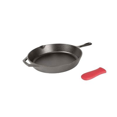 Lodge Cast Iron Skillet With Red Silicone Hot Handle Holder, 12 Inch