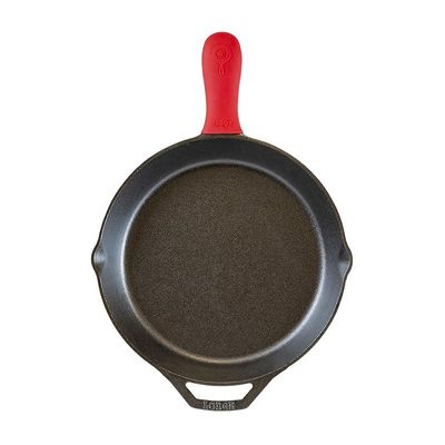 Lodge Cast Iron Skillet With Red Silicone Hot Handle Holder, 12 Inch