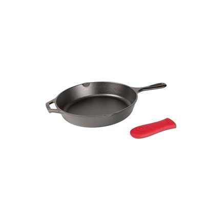 Lodge Cast Iron Skillet With Red Silicone Hot Handle Holder, 10.25 Inch